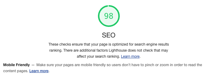 google lighthouse display SEO