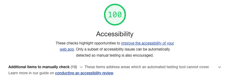 google lighthouse displaying a good accessibility score