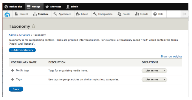 Taxonomy Screenshot