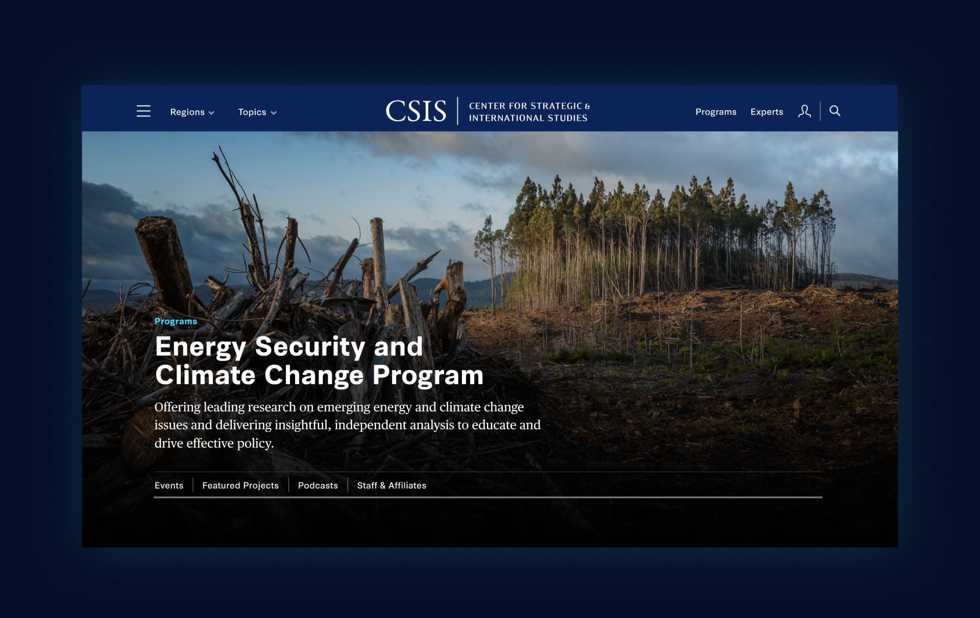 Inset image with a light blue drop shadow of a screen of CSIS's site