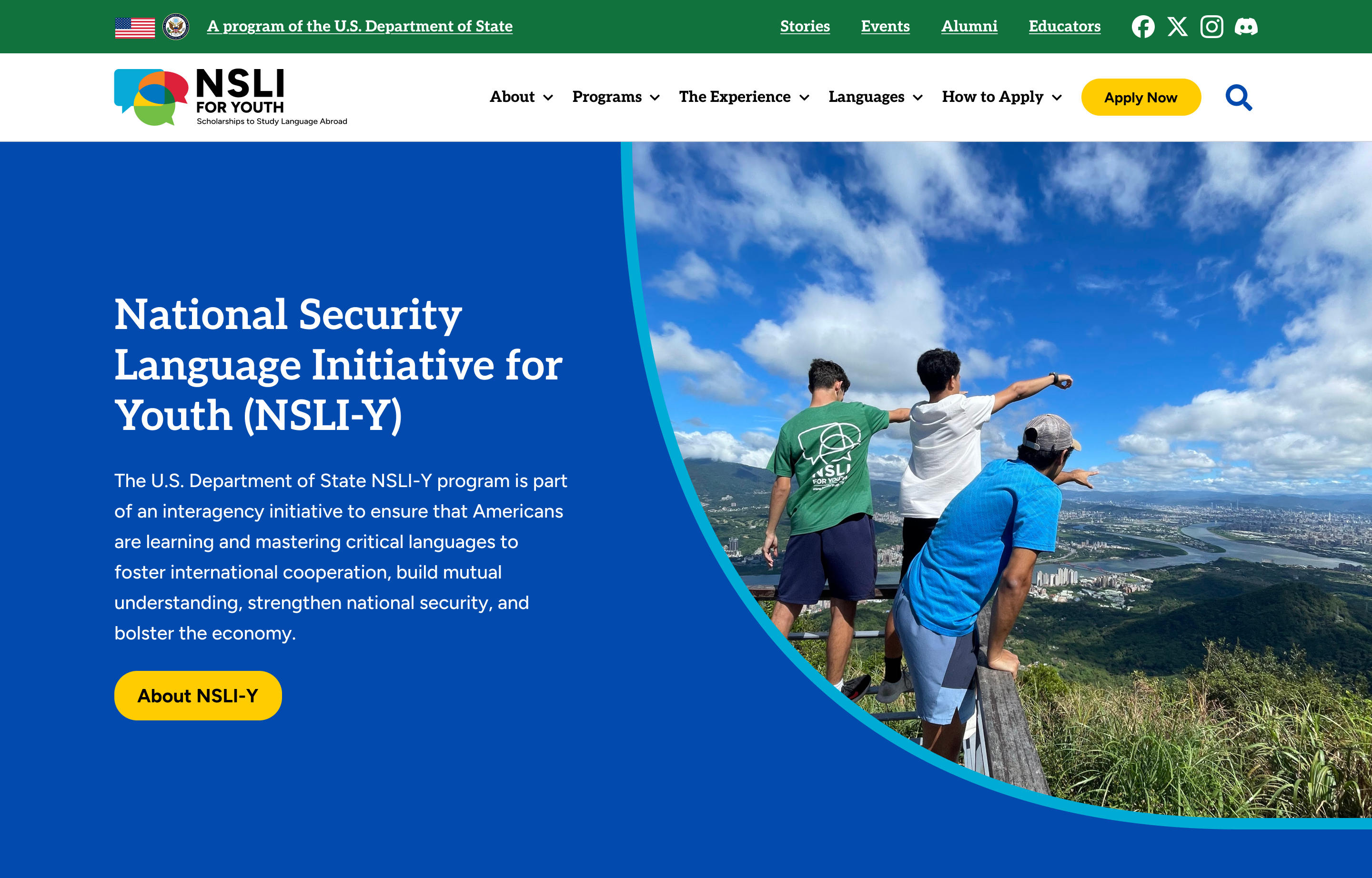 NSLIY homepage, desktop view.
