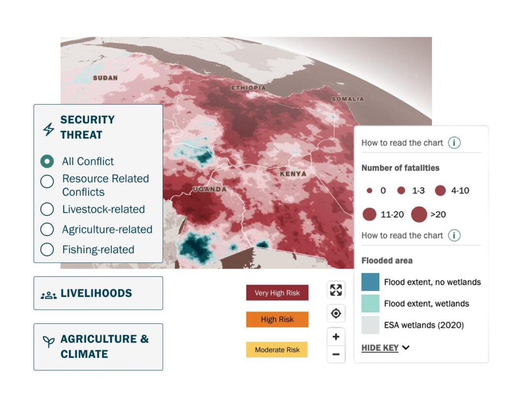 A collage of a red heat map of a globe, with screenshots from the eEARTH interface dispersed within.