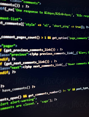 A computer screen with lines of code at a dramatic angle